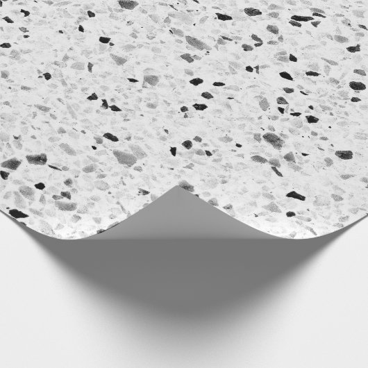Terrazzo Elegant Black en White Grey Retro Cadeaupapier (Hoek)