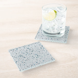 Terrazzo Elegant Blauwgroen Blue Green White Grey Glazen Onderzetter