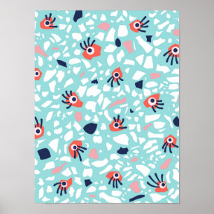 Terrazzo Funny Geometric Pattern met ogen Poster