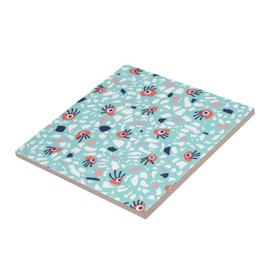 Terrazzo Funny Geometric Pattern met ogen Tegeltje (Zijkant)