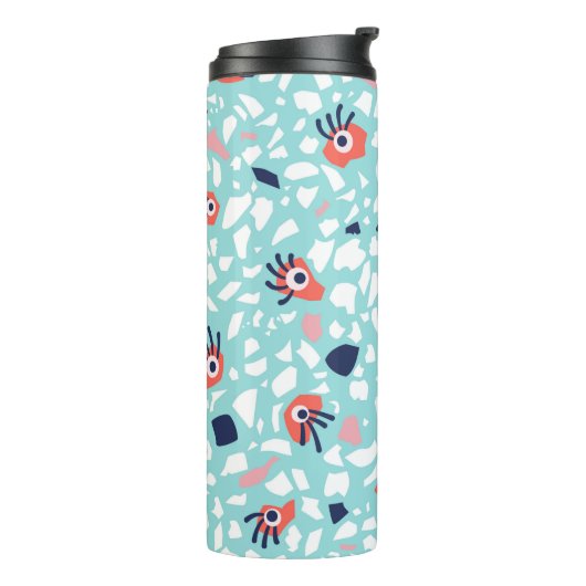 Terrazzo Funny Geometric Pattern met ogen Thermosbeker (Gedraaid links)