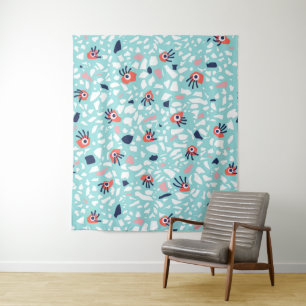 Terrazzo Funny Geometric Pattern met ogen Wandkleed