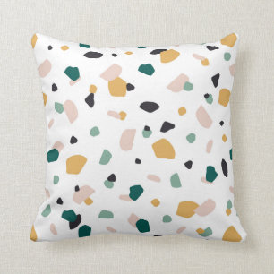 Terrazzo Groen Oranje Roze Zwart Patroon Kussen