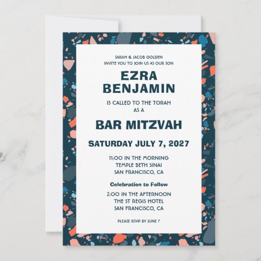 Terrazzo Hand getrokken Custom Bar Bat Mitswa Kaart (Voorkant)