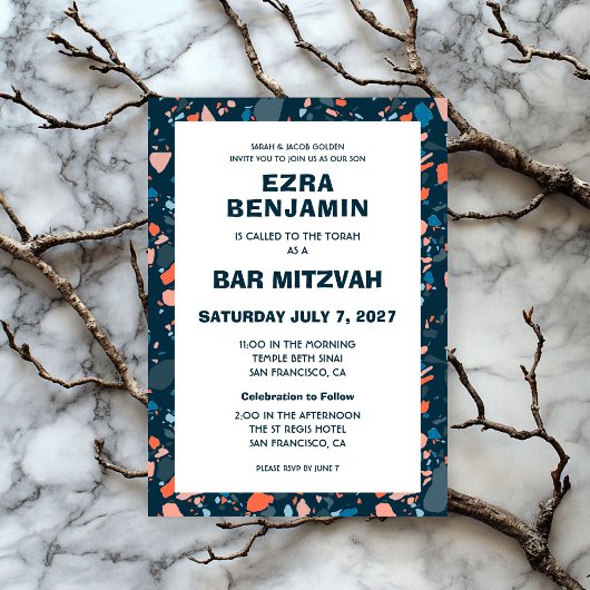 Terrazzo Hand getrokken Custom Bar Bat Mitswa Kaart