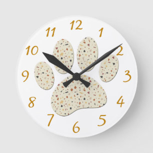 Terrazzo Hond Pawprint Patroon Kunst Ronde Klok