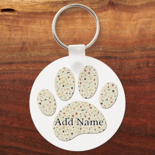 Terrazzo Hond Pawprint Patroon Kunst Sleutelhanger (Voorkant)