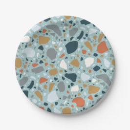 Terrazzo in blauw papieren bordje