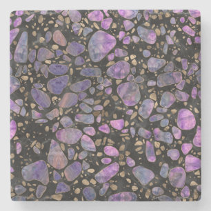 Terrazzo - Labradorite en goud op marmer #2 Stenen Onderzetter