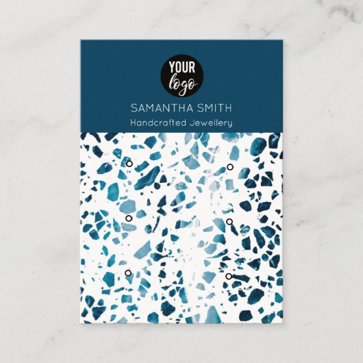 Terrazzo Mosaic Blue 3 Stud Earning Display Card Visitekaartje (Voorkant)
