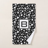 Terrazzo noir blanc motif monogramme initial (Serviette à main)