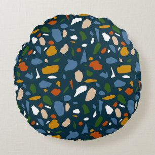 Terrazzo patroon blauw rond kussen