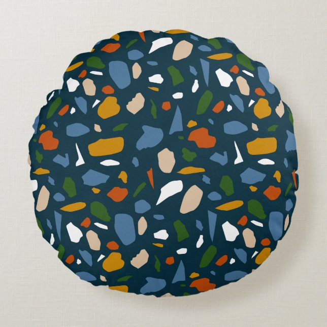 Terrazzo patroon blauw rond kussen (Voorkant)
