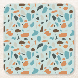 Terrazzo patroon blauw vierkante kartonnen onderzetter