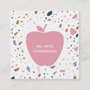 Terrazzo Pattern Pink Apple Teacher Vierkante Visitekaartje