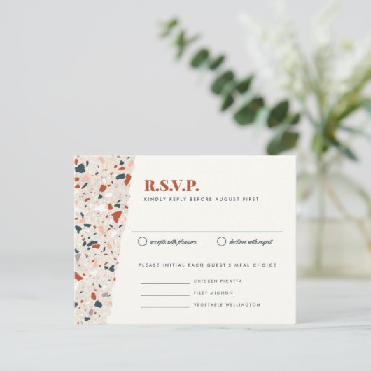 Terrazzo plak bruiloft uitnodiging RSVP (Staand voorkant)