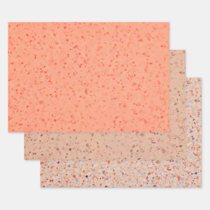 Terrazzo Retro Living Coral Pink Elegant Patroon Inpakpapier Vel