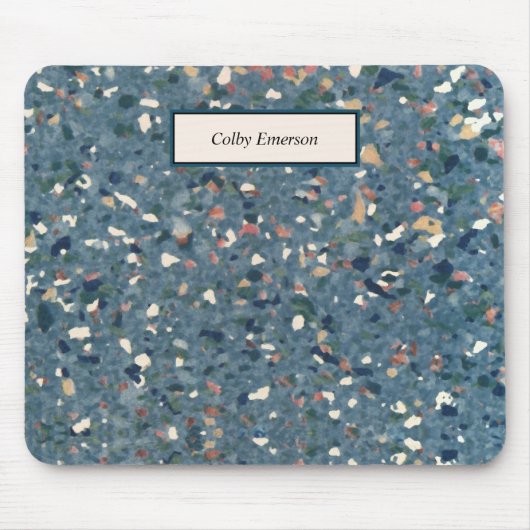 Terrazzo Retro Pattern - Blue Terra Cotta Muismat (Voorkant)