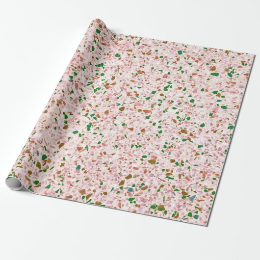 Terrazzo Retro Roze Groen Patroonontwerp Cadeaupapier (Uitgerold)