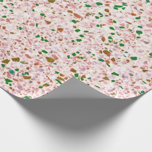 Terrazzo Retro Roze Groen Patroonontwerp Cadeaupapier (Hoek)