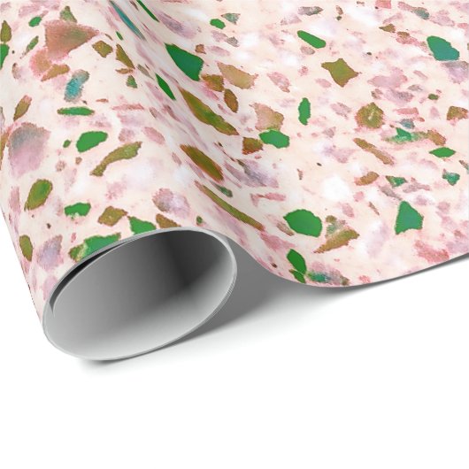 Terrazzo Retro Roze Groen Patroonontwerp Cadeaupapier (Rol Hoek)