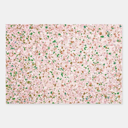 Terrazzo Retro Roze Groen Patroonontwerp Inpakpapier Vel (Voorkant 2)