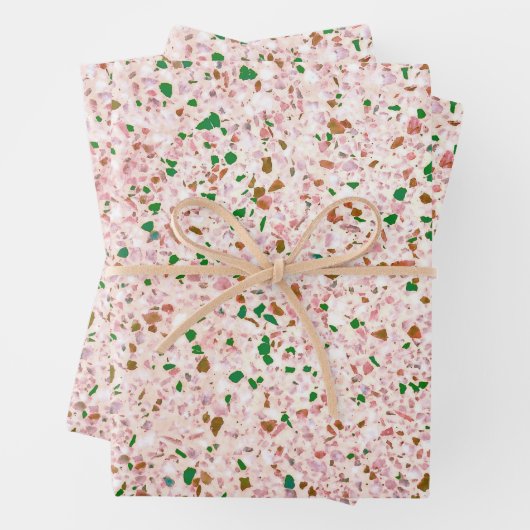 Terrazzo Retro Roze Groen Patroonontwerp Inpakpapier Vel (In situ)