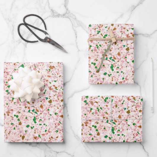 Terrazzo Retro Roze Groen Patroonontwerp Inpakpapier Vel (Voorkant)