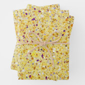 Terrazzo Retro Yellow Gold Paars  Pattern Inpakpapier Vel (In situ)