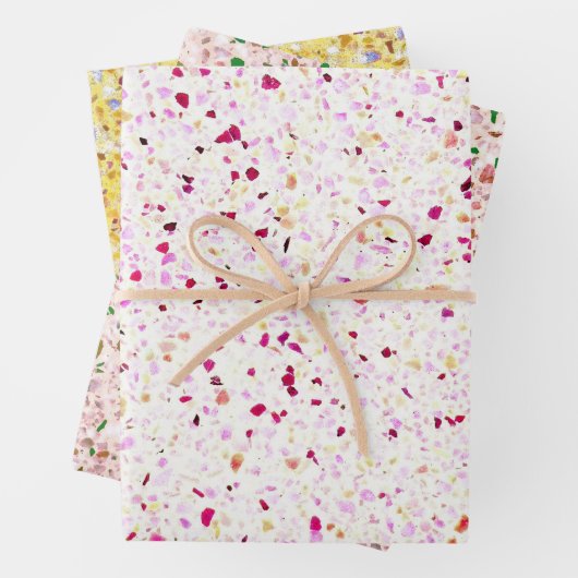 Terrazzo Retro Yellow Gold Pink  Pattern Inpakpapier Vel (In situ)