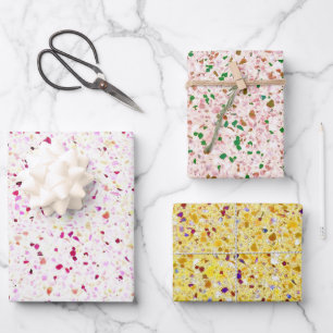 Terrazzo Retro Yellow Gold Pink  Pattern Inpakpapier Vel