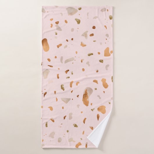 Terrazzo Rose Blush Avec Spots De Cuivre Or (Serviette de bain)