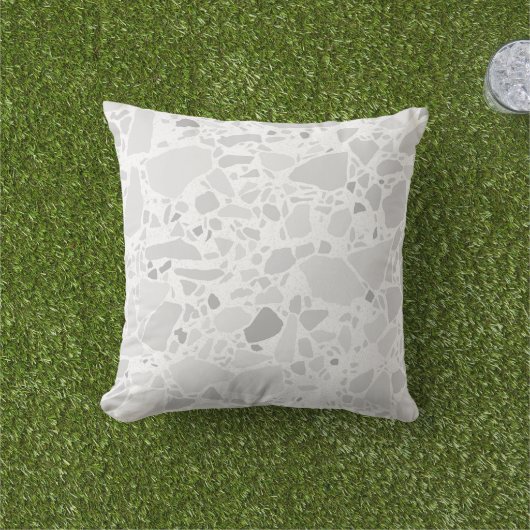 Terrazzo Stone Print Pattern Light Grey Buitenkussen (Gras)