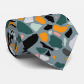 Terrazzo Stropdas in oranje zwarte zalm evergreen (Opgerold)