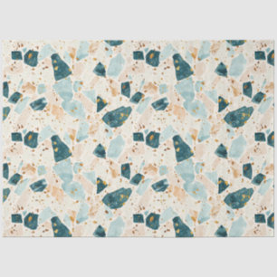 Terrazzo Teal en Goud Patroon Decoupage Tissuepapier