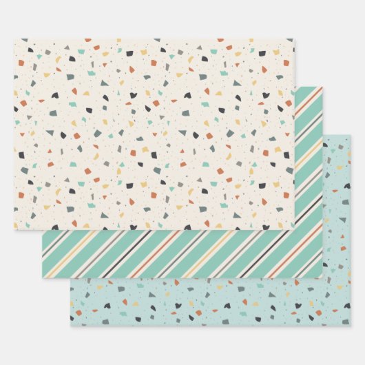 Terrazzo Tegel Confetti Modern Style Earth Tones Inpakpapier Vel (Set)