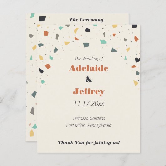 Terrazzo Tegel Confetti Modern Wedding Programme (Voorkant / Achterkant)