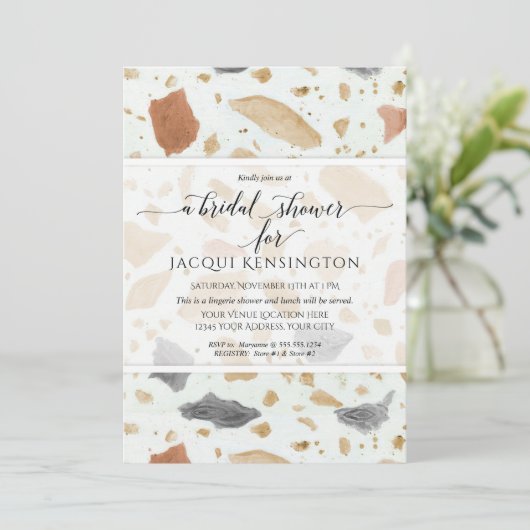 Terrazzo Terra-cotta Modern Earth Bruids Show Kaart (Staand voorkant)