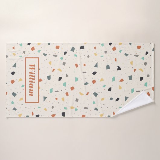 Terrazzo Tile Confetti Modern Style, gepersonalise Badhanddoek (Badhanddoek)