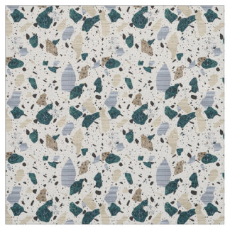 Terrazzo Tile Pattern - Green on Cream Fabric Stof