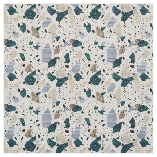Terrazzo Tile Pattern - Green on Cream Fabric Stof (Swatch)