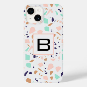 Terrazzo white blush mint monogram initiaal Case-Mate iPhone 14 hoesje