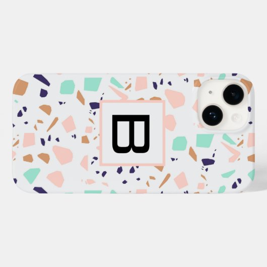Terrazzo white blush mint monogram initiaal Case-Mate iPhone case (Achterkant (horizontaal))