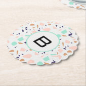 Terrazzo white blush mint monogram initiaal kartonnen onderzetters (Gekanteld)