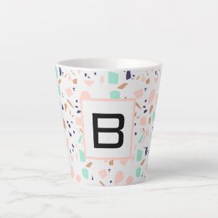 Terrazzo white blush mint monogram initiaal latte mok