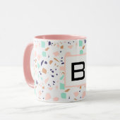 Terrazzo witte blush mint monogram initiaal mok (Voorkant links)