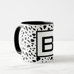 Terrazzo zwart wit monogram initiaal vet mok
