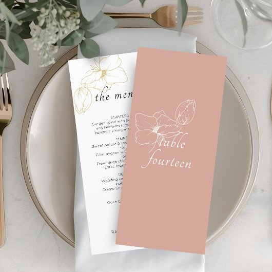 Terre cuite rose | Menu plat Mariage floral chic