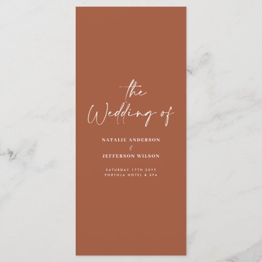 terre cuite simple élégant script menu mariage (Dos)