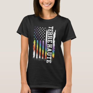 Terre Haute Verenigde Staten Distressed Rainbow Ve T-shirt